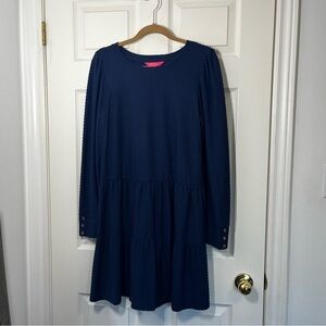 LILLY PULITZER Arlette Swiss Dot High Tide Navy Blue Dress Size Large